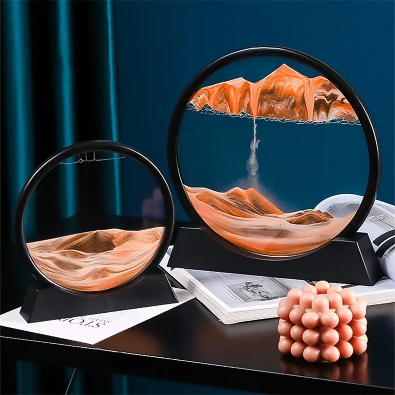 Moving Sand Art Picture Round Glass 3D Deep Sea Sandscape In Motion Display Sable qui coule Cadre Sable Peinture 220406
