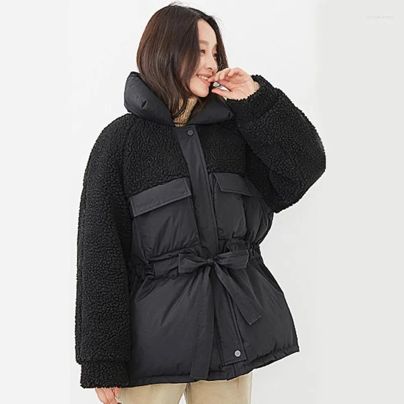 Piumino Parka da donna Giacca invernale da donna 2022 Colletto alla coreana stile coreano Solido femminile Anatra bianca Parka corto Luci22