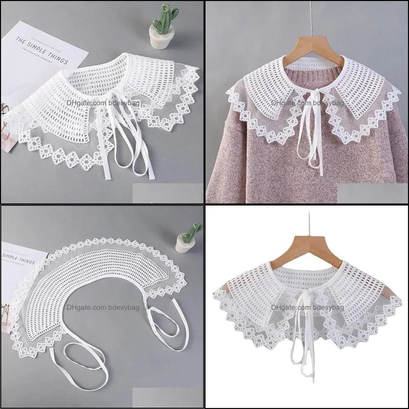 bow ties white lace fake collar scarf shawl wrap detachable shirt women clothes accessories vintage half necklace