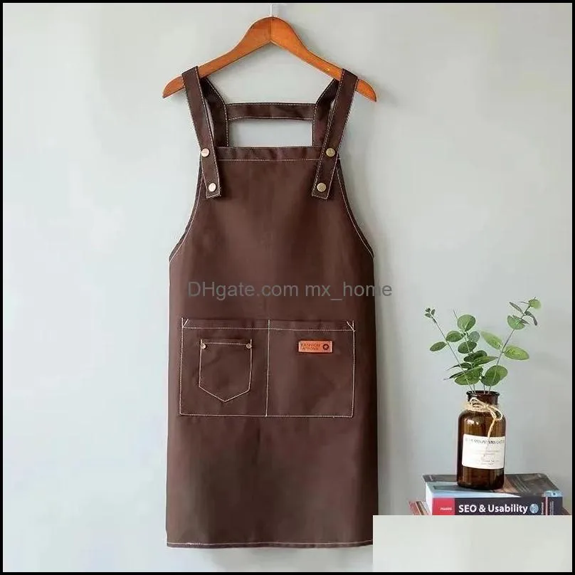 women`s kitchen canvas apron coffee shop waiter household baking accessories solid color sleeveless apron 70*70cm pab15115