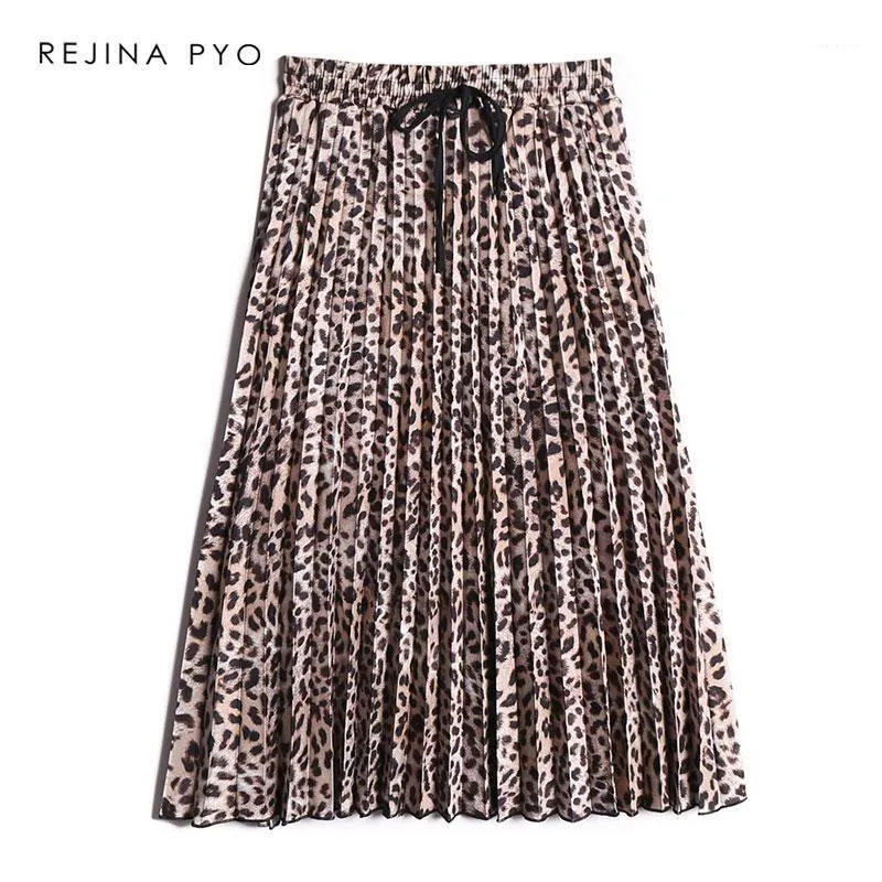 Jupes REJINAPYO femmes imprimé léopard jupe plissée mi-mollet longueur femme taille haute élastique qualité automne arrivée