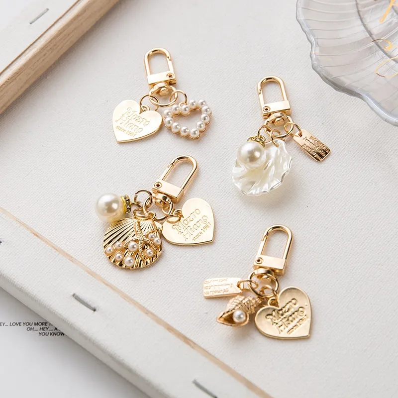 Heart Shell Pendant Keychain Earphone Accessories Party Favor Fashion Elegant Letter Etikett Imitation Pearls Hanging Pendant Keyring