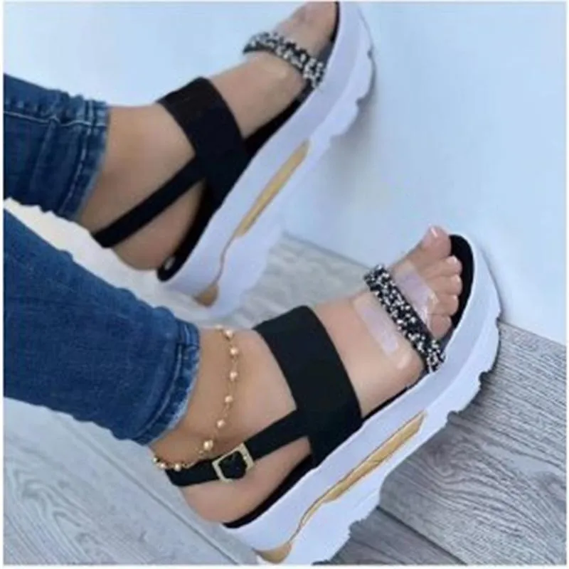 صندل الصيف منصة أحذية حذاء مشبك حزام الشاطئ أسافين الصندل الصلبة chaussure femme zapatos mujer popsandals لطيفة