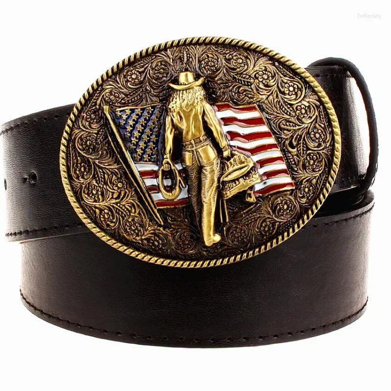 Belts Wild Personality Men's Belt Metal Buckle Colour Western Cowboy American Style Trend For Men Gift Forb22