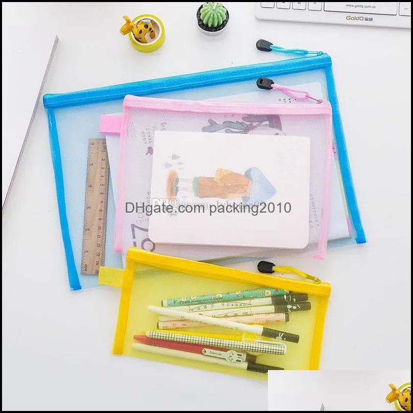 Candy Color File Storage Bags A4/A5/A6 Transparent Nylon Document Bag Zipper Portable Folder Pencil Bag Office School Stationery
