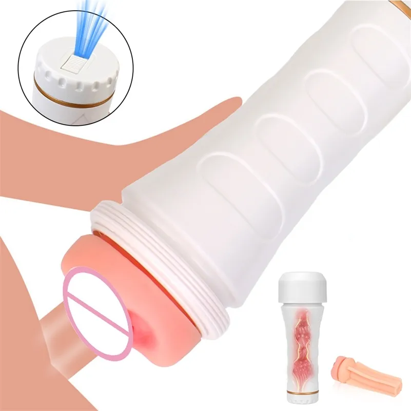 Big Male Masturbation Cup Penis Pump Sex Machine Erotic Sexy Flashlight Shape Vagina Real Pussy Sex Toys For Men Aircraft Cup 220531