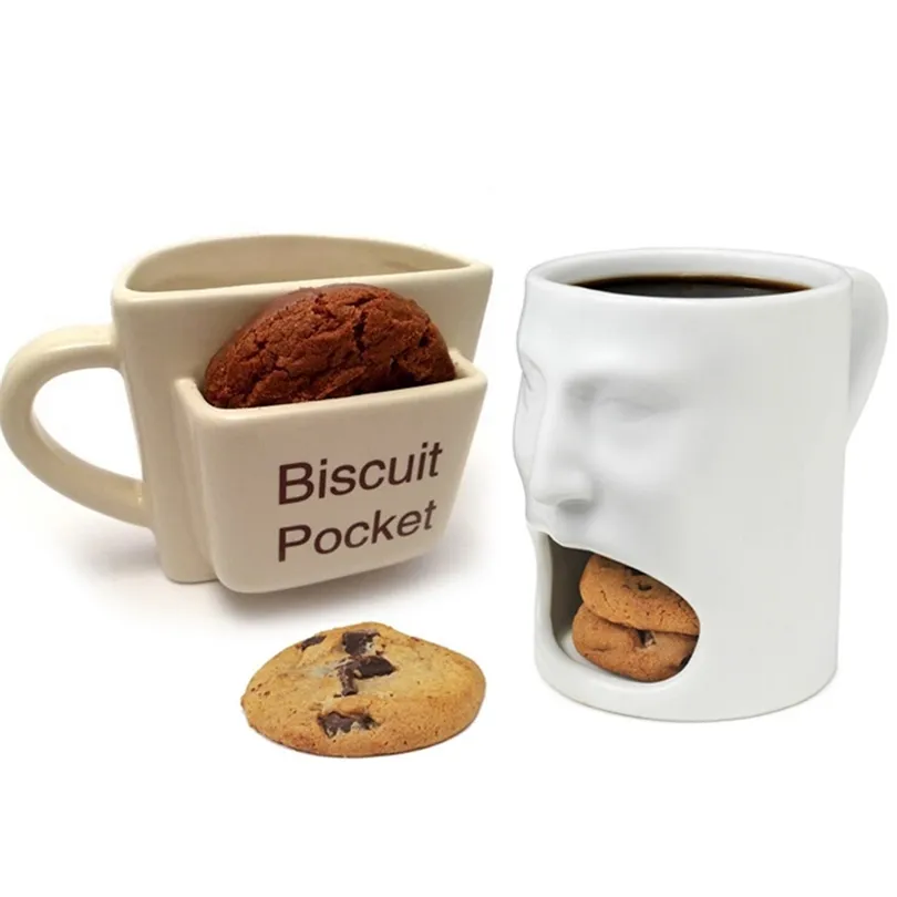 Tasse à café créative avec Biscuit Cookie Dessert Poche Tasse drôle Tasses en céramique pour café Tasse à thé Voyage Tasse à café Cadeau drôle T200506