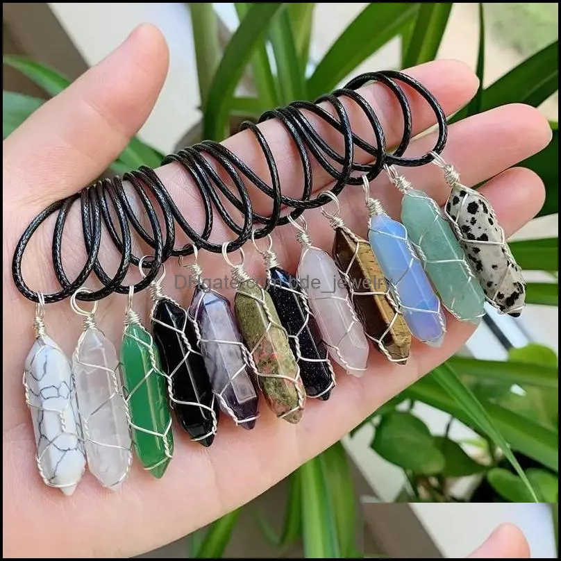 assorted stone pendulum pendant wire wrap reiki healing crystal necklace hexagonal bullet amethyst pink quartz chakras pendulo jewelry