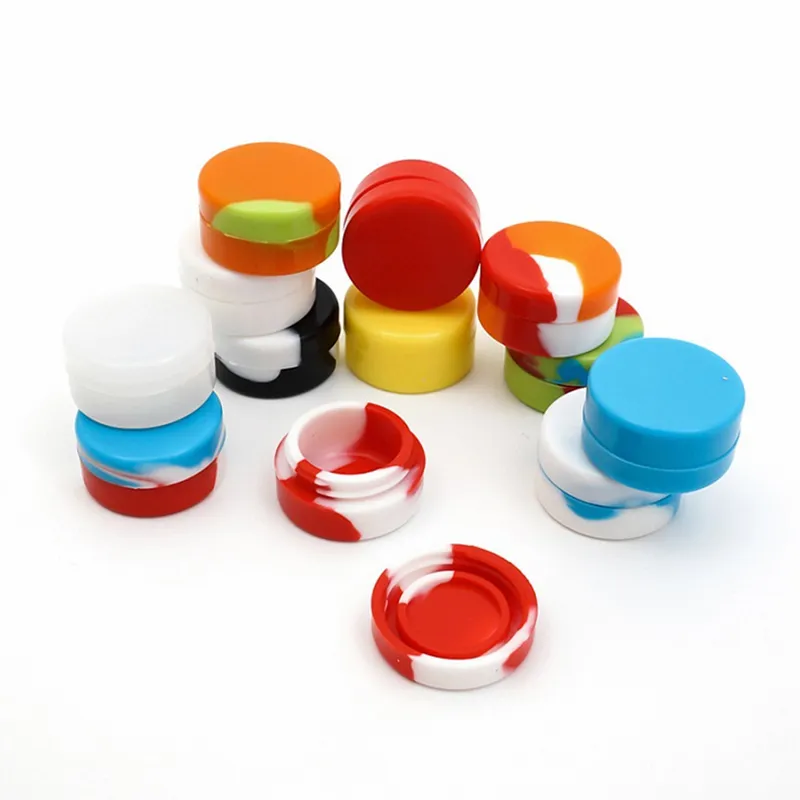 Conteneur en silicone coloré en gros accessoire de fumée 5ml conteneurs d'huile pour la capacité de vaporisateur de cire bocaux de qualité alimentaire Dab outil stockage bangs en verre narguilés