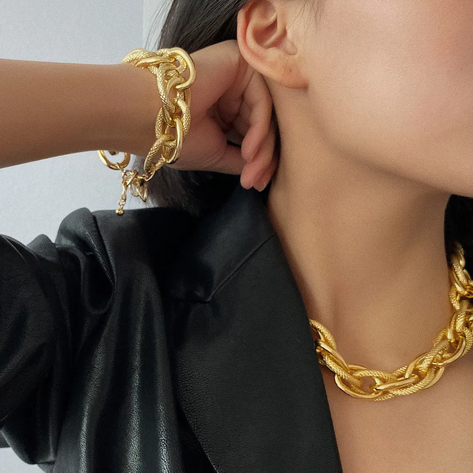 Big Heavy Cuban Link Choker Naszyjnik Bransoletka Estetyczna Złota Złota dla kobiet Hip Hop Punk Rock Rapper Fashion Bijoux Biżuteria Akcesoria urodzinowe Prezenty urodzinowe Prezenty