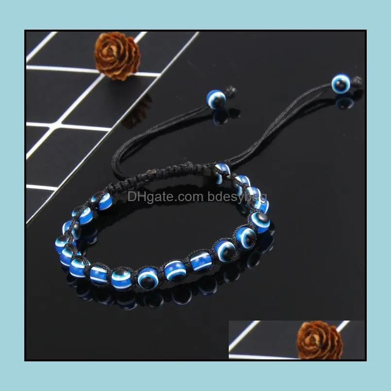 Fashion Turkey Blue Evil eye Charm Beaded Strands Bracelets Women Handmade Braided String Rope Bracelet Wholesale