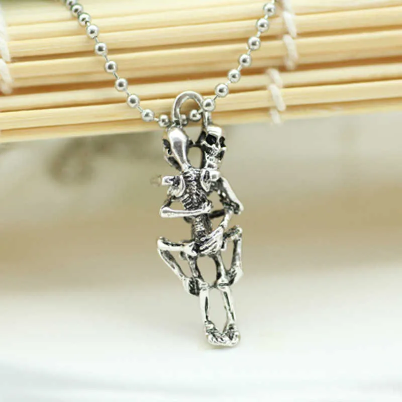 Silver Halloween Necklaces Even Death Must Be Love Theme Pendant Necklace Gothic Style Sweat Chain for Men