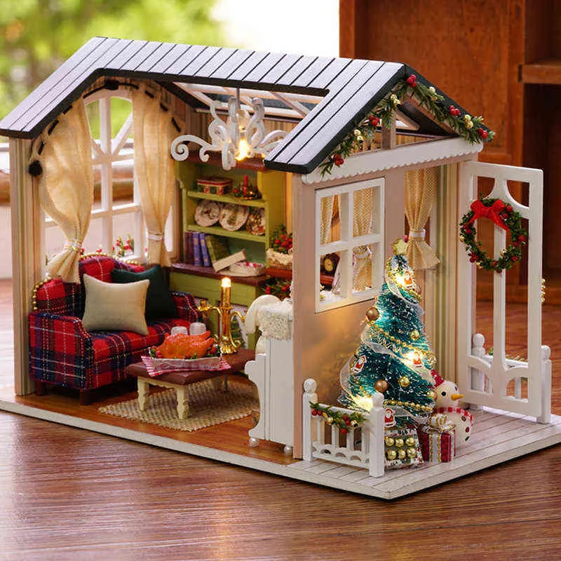 Dollhouse Miniature Diy Doll House med trähusmöbler leksaker för barn semester
