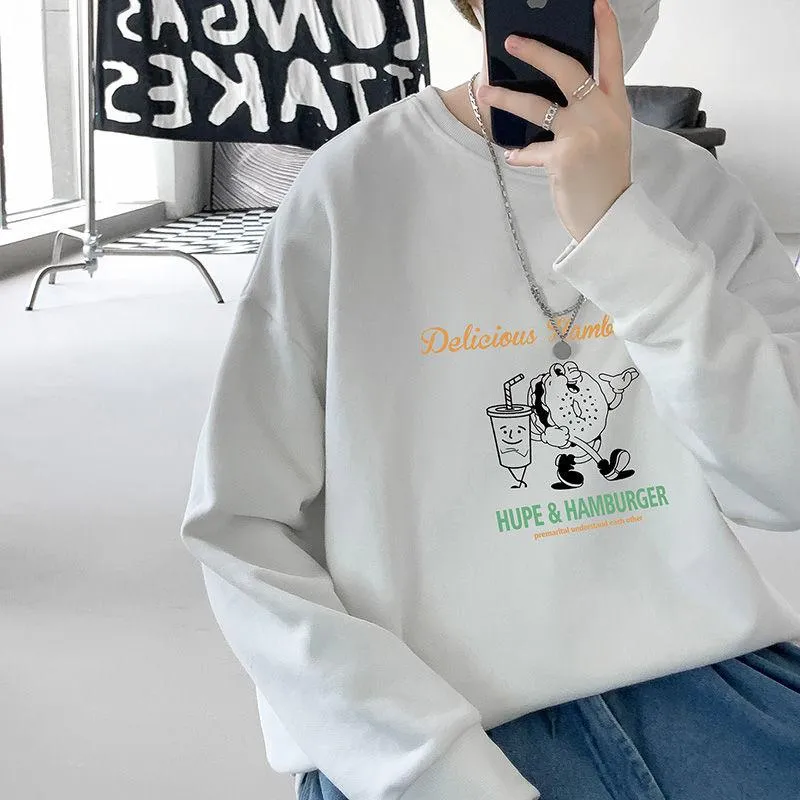 Sweats à capuche pour hommes Sweatshirts O-cou Oversize Bottoming Shirt Loose Print Cartoon Sports Tops Hiphop Trend Hommes Vêtements Casual Pull à manches longues