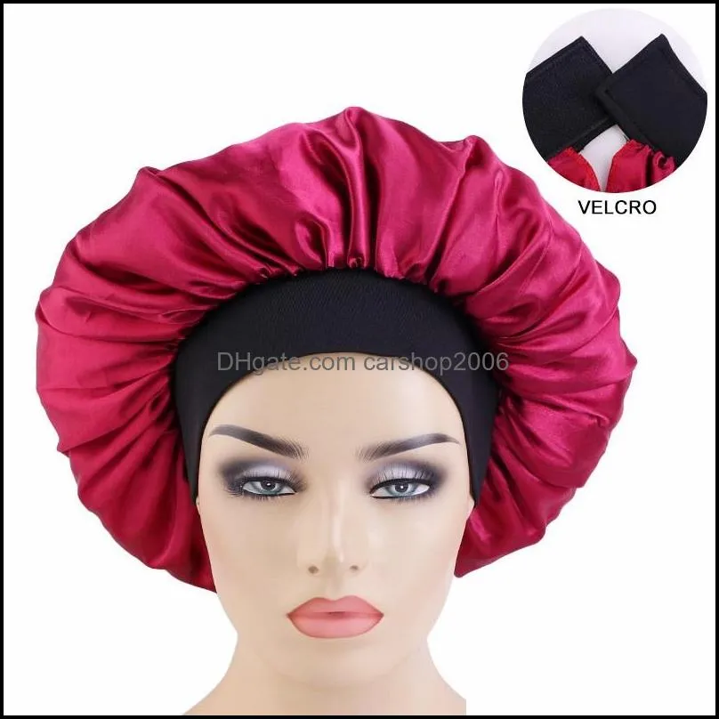 adjustable beanies women large satin wide side night sleep hats pure color round hair care beauty caps