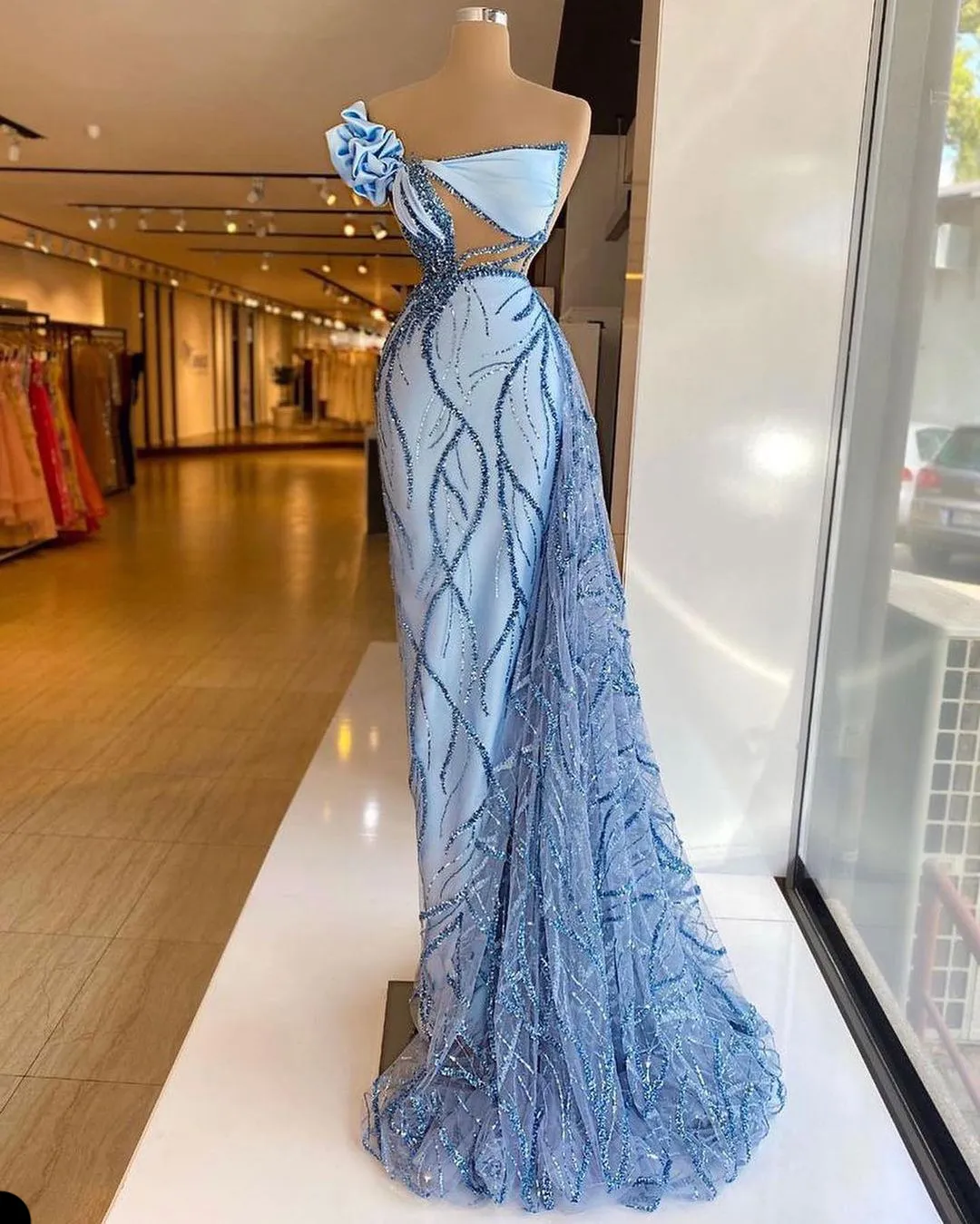 Appliques Beading One Shoulder Silver Satin Prom Dress