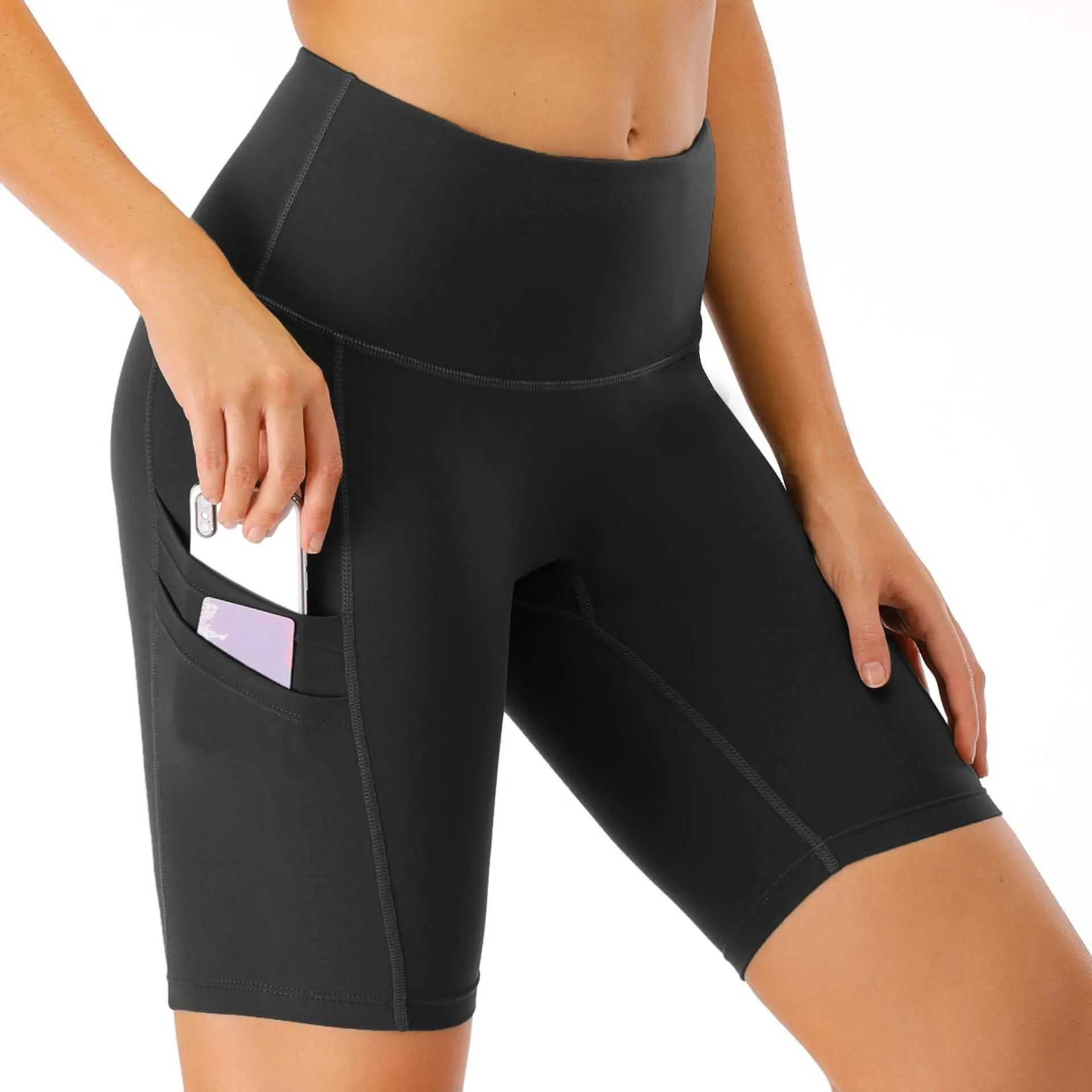 CapsA Tummy Control High Waist Short Leggings with Pockets for Women Workout Out Pocket Leggings Fitness Sports Gym Running Yoga Athletic Pants 