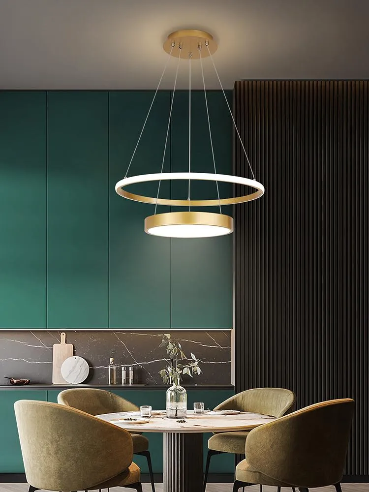 Anhängerlampen moderne LED -Lampe für Küchen Esszimmer Restaurant Gold Runde Ringkreis Decke Hängende Kronleuchter Wohnkultur LightingPendan