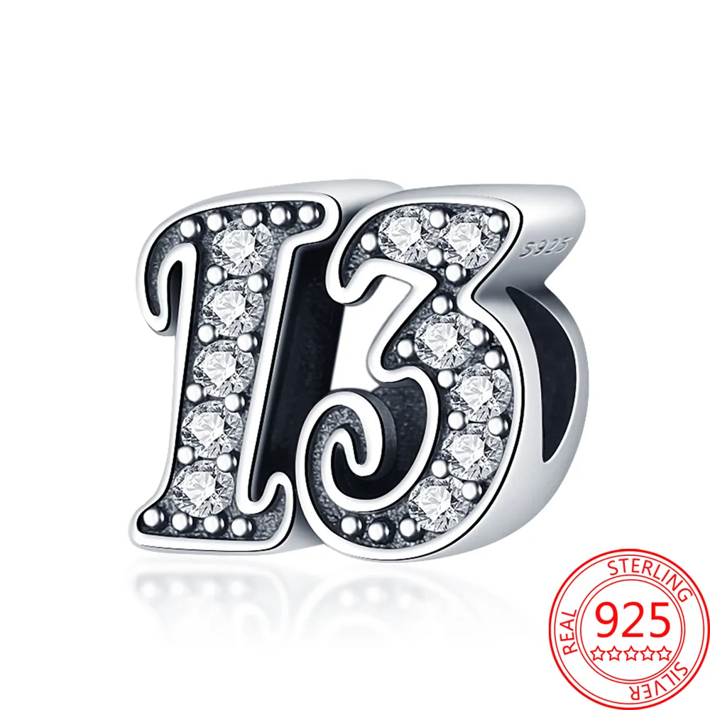 DIY 925 Number Charms For Bracelets Set With CZ Number 13 Beads Fine Jewelry Pendant From Cutepandora 5.75 DHgate.Com