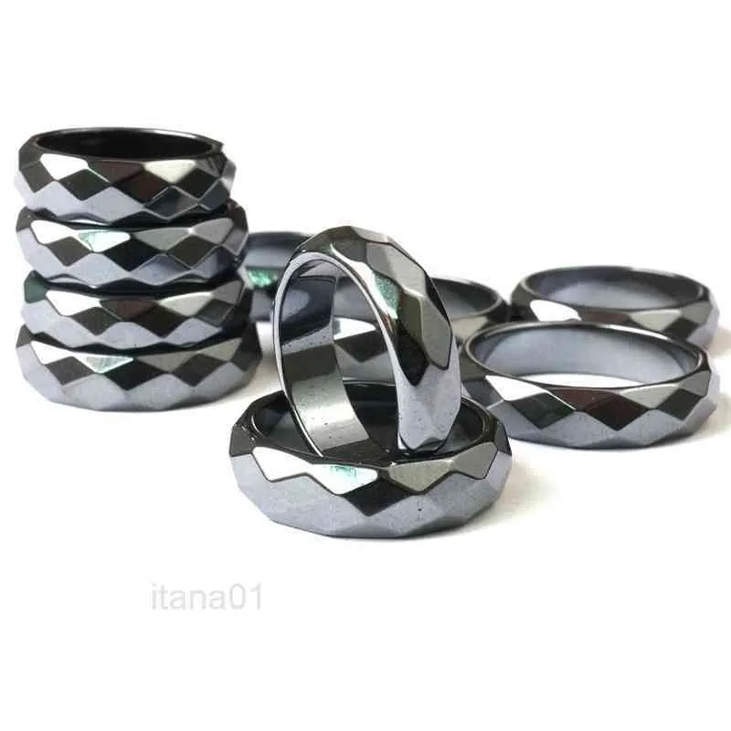 Bagues en hématite pour hommes et femmes, bande à facettes de 6mm, taille américaine 7 8 9 10 11 12 13, vente en gros