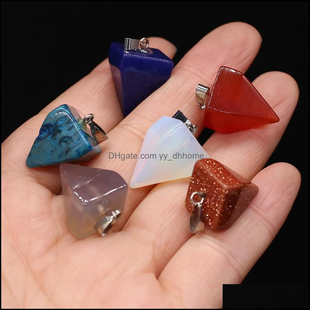 natural crystal pyramid shape stone charms point handmade pendants for necklace earrings jewelry makin yydhhome