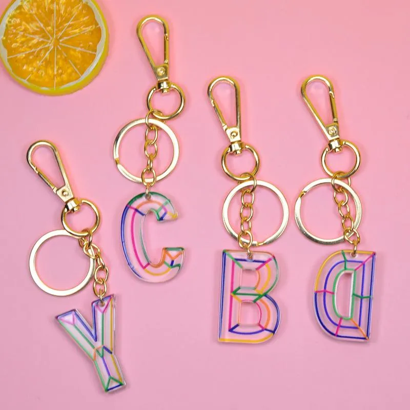 Initial Letter Keychains Favor Acrylic Car Keyrings Rings Holder Women Key Chains Accessories Fashion Personalized A Z Alphabet Bag Charms