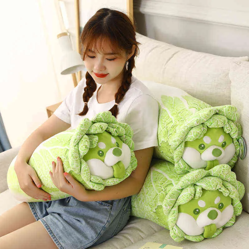 CM Söt grönsakshund gosa japansk kålkuddar mjuk docka shiba inu kudde baby barn leksaker gåva j220704