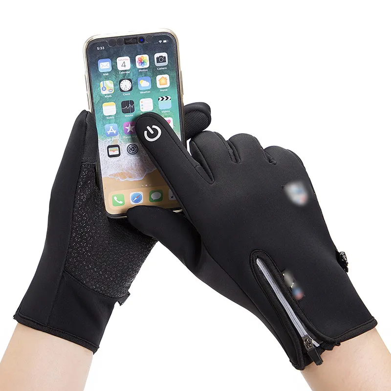 Warme Winter-Fahrradhandschuhe, wasserdicht, winddicht, andere Heimtextilien, rutschfest, für den Außenbereich, Thermohandschuh und Samt, für Männer und Frauen, Reißverschluss, Touchscreen, WH0022