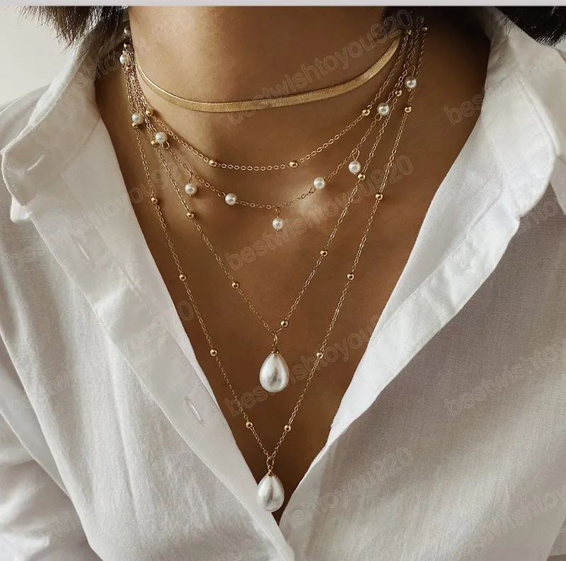 Multi -layer imitatie Pearl hanger ketting voor vrouwen Koreaanse mode 2022 bruiloft ketting set vrouwelijke sieraden trendy meisjes cadeau