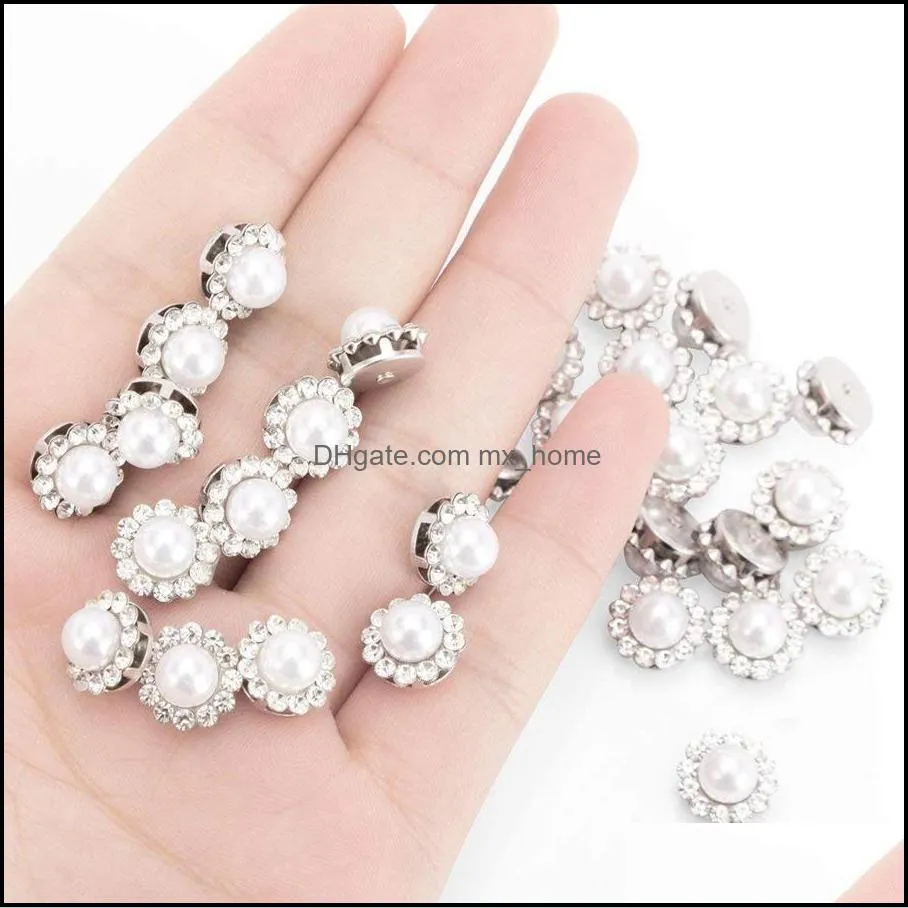 100Pcs Crystal Pearl Buttons, Round Flatback Rhinestone Beads Buttons with Diamond, DIY Craft Sewing Fasteners Accessories for Jewelry