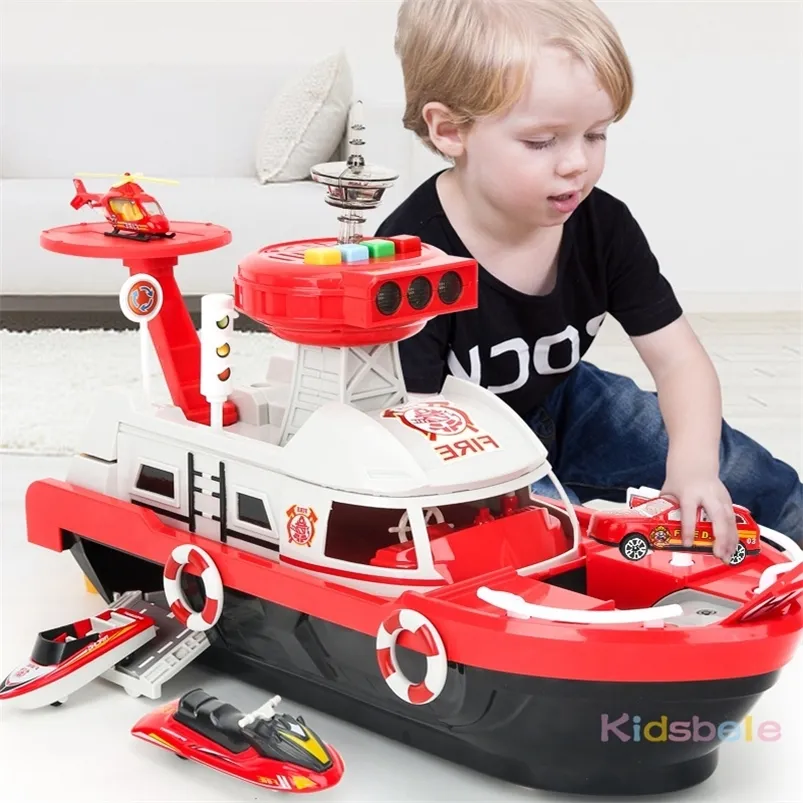 キッズトイーシミュレーショントラック慣性ボートダイキャスト玩具車両音楽ストーリーライトおもちゃ船モデルおもちゃ駐車場少年おもちゃ220317