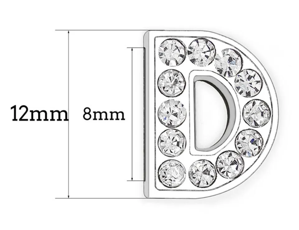 20PC/lot N - Z 8mm Silver Rhinestones Bling Slide Letter Charm DIY Alphabet Fit For 8MM leather bracelet wristband keychains SL0014