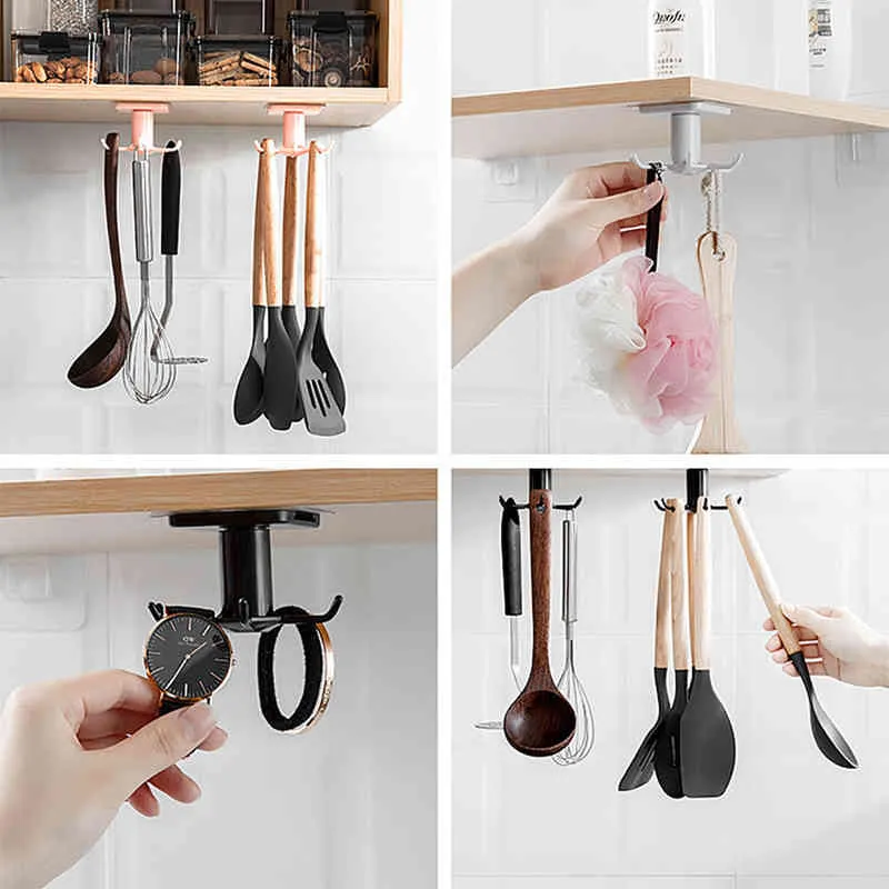 360 grader roterade kök krokar självlim 6 hemvägg dörr krok handväska kläder slipsar väska hängande rack