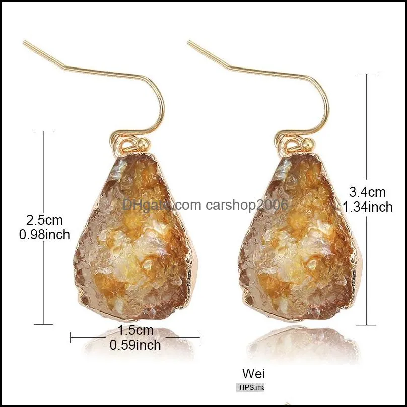 2019 Designer Geometric Druzy Resin Stone Earrings for Women Girl Fahion Colorful Waterdrop Imitation Stone Gold Plated Hook Earring