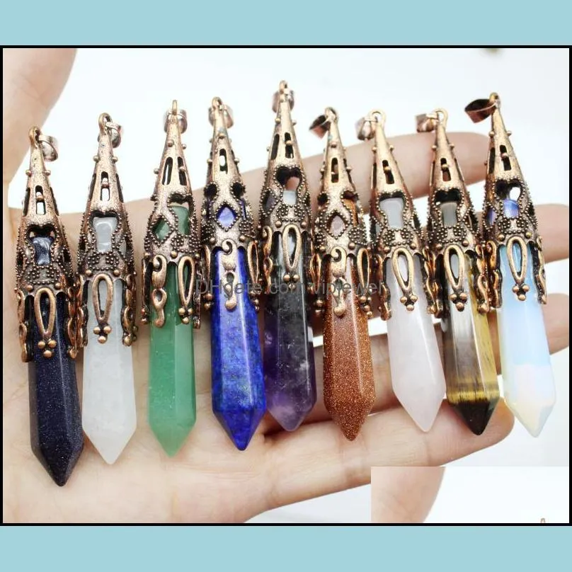 charms wholesale 1pcs/lot natural crystal aventurine opal stone hexagon pendulum for divination pendant amulet healing charm