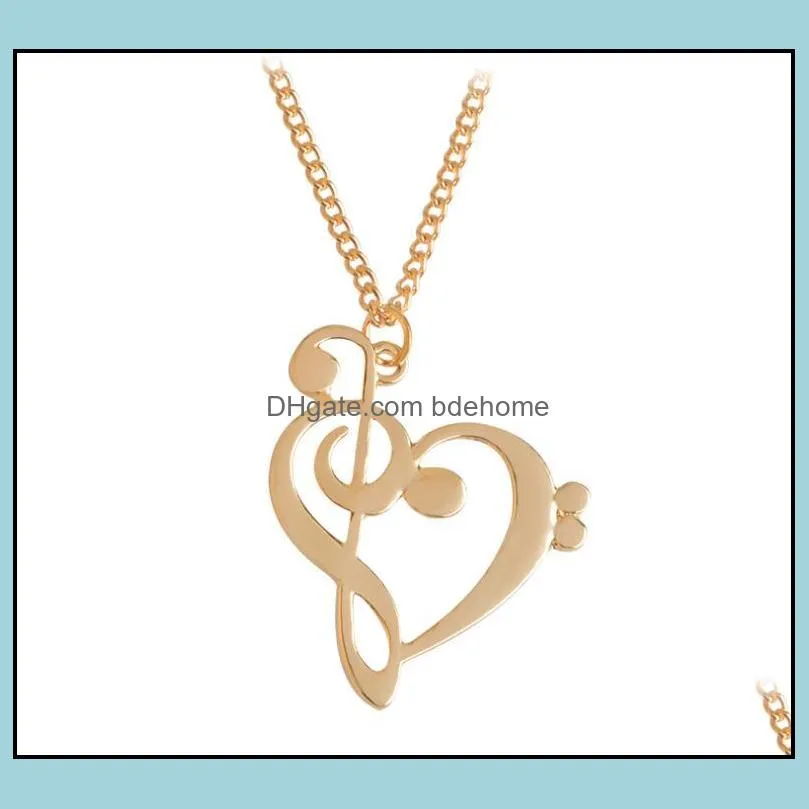 new fashion loving heart music note necklace hot gold/silver/rose gold plated necklace wholesale 5964