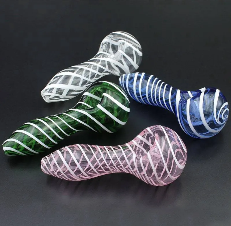 Latest Colorful Rotate Line Pyrex Thick Glass Pipes Dry Herb Tobacco Handpipe Portable Oil Rigs Innovative Design Bong Smoking Filter Tube Holder DHL Free