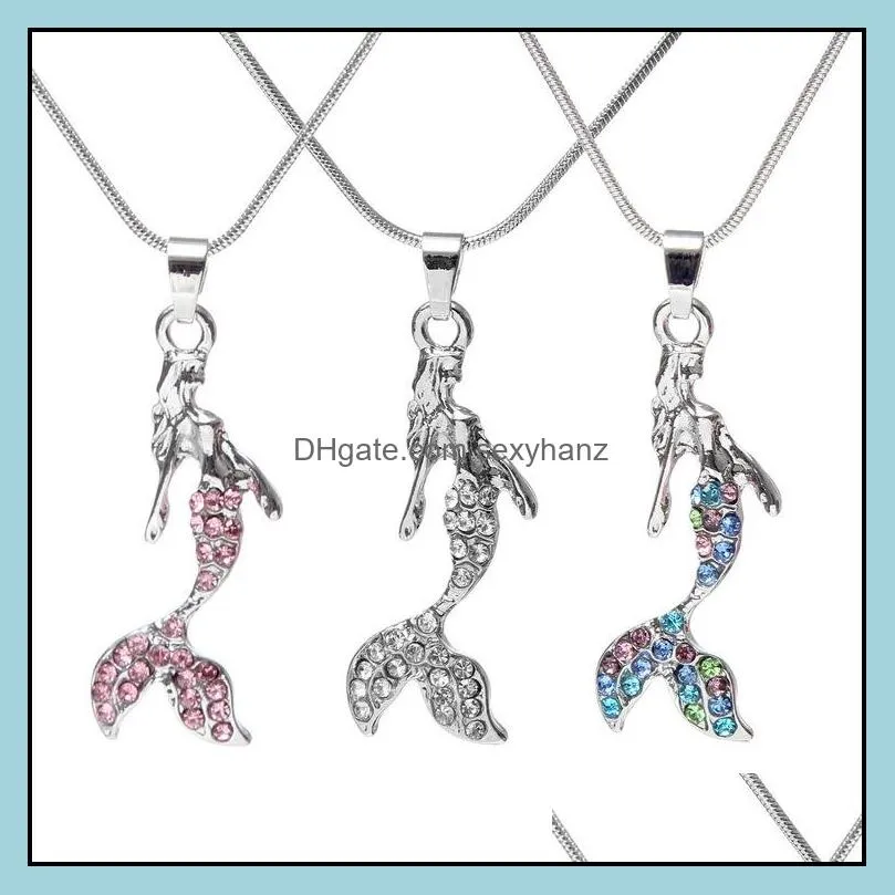 Fashion Silver Plated Diamante Crystal Mermaid Necklace For Women Lady Jewelry