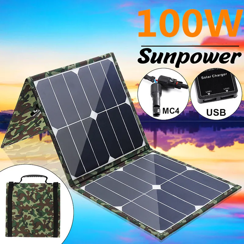 Novo Painel Solar de 50w 100w Bolsa dobrável Painel fotovoltaico Painel de geração de viagens Banco de telefone celular portátil