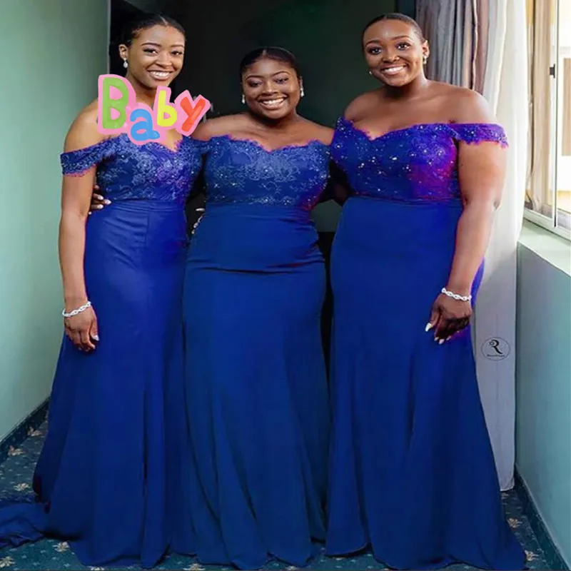 African Royal Blue Red Bridesmaid Dress 2022 Plus Size Mermaid Formal Evening Dress With Lace Beading Off Shoulder Bridal Gown From Bestselldress 75.53 DHgate.Com