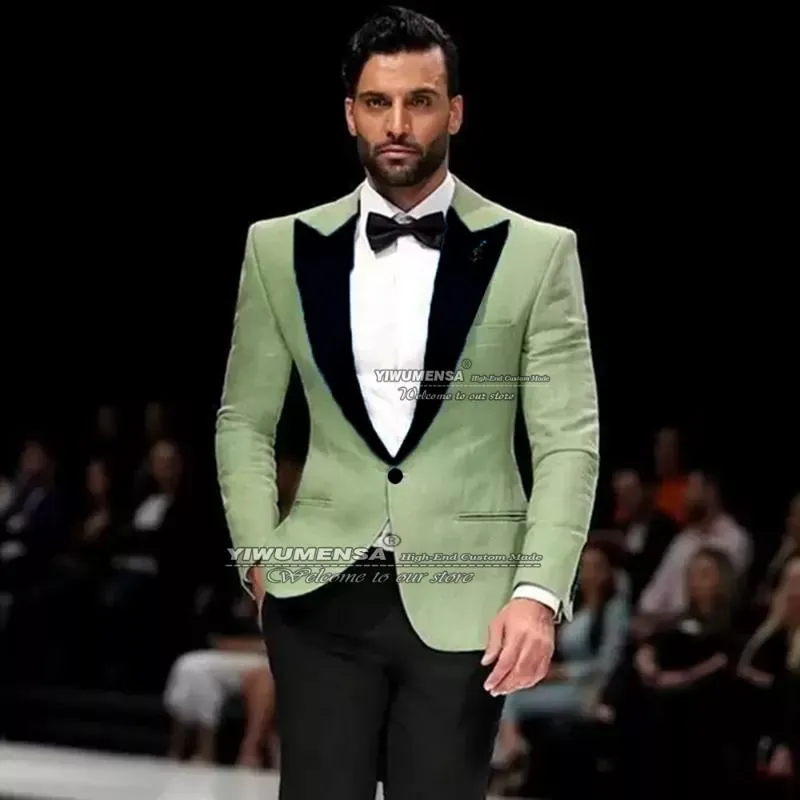 Abiti da uomo Blazer Primavera/Autunno Verde Nero Risvolto Giacca da sposo Fumatori Business Sera Blazer da festa Cappotto su misura Pantalone Design Lates