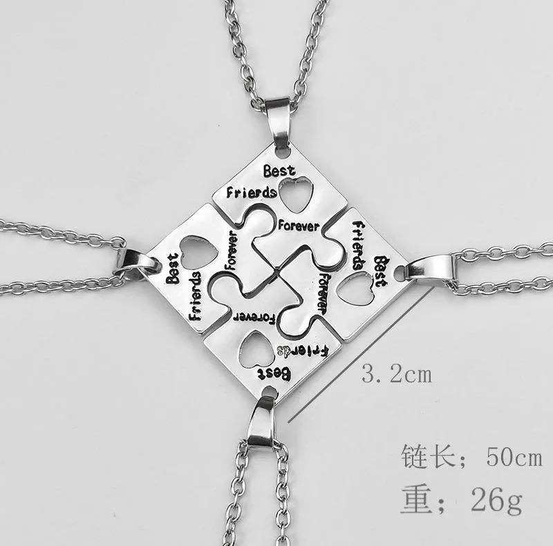 Anhänger Halsketten für 4 Freunde für immer Puzzle Charm Halskette Frauen Freundschaft Freund Familie Schmuck Geschenk FrauenAnhänger