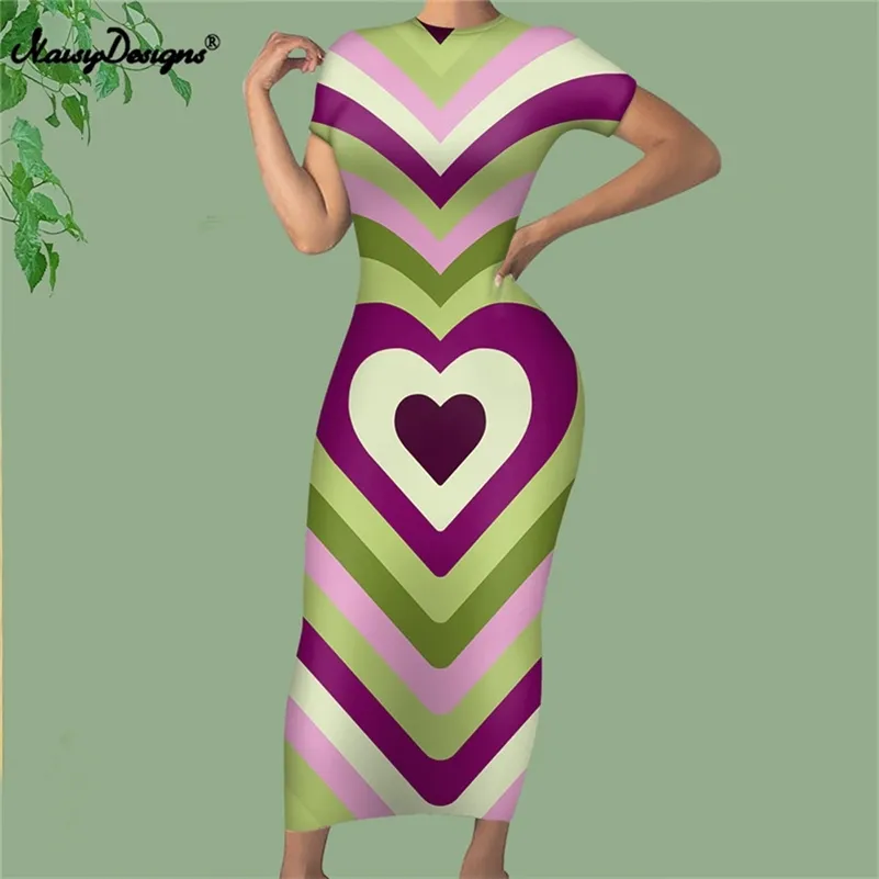 Noisydesigns Sıradan Yaz Kadın Elbiseleri Zarif Kadın Vestidos Ropa Mujer Verano Renkli Kahve Aşk Kalp Dropship 220627