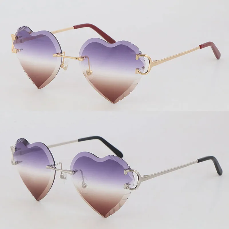 Vente en gros C décoration fil cadre lunettes de soleil femmes sans monture UV400 diamant coupe hommes conception lunettes extérieur miroir été extérieur voyage taille 56