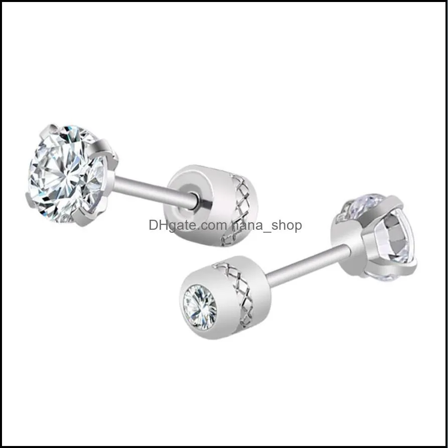 Stud Earrings Jewelry Fashion M 4Mm 5Mm Zircon Stainless Steel Crystal Rhinestone For Women Drop Delivery 2021 Kakt0