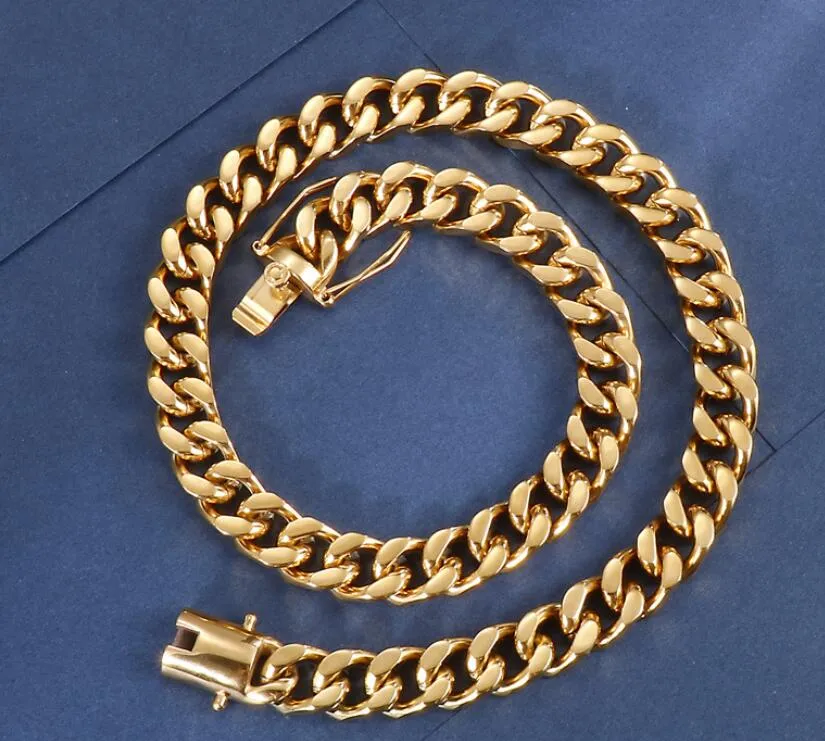 Collares de oro de 14k chapado de oro de 12 mm de 21 cm Collar de hip hop de pulsera de 21 cm de Hip Hop 50 cm