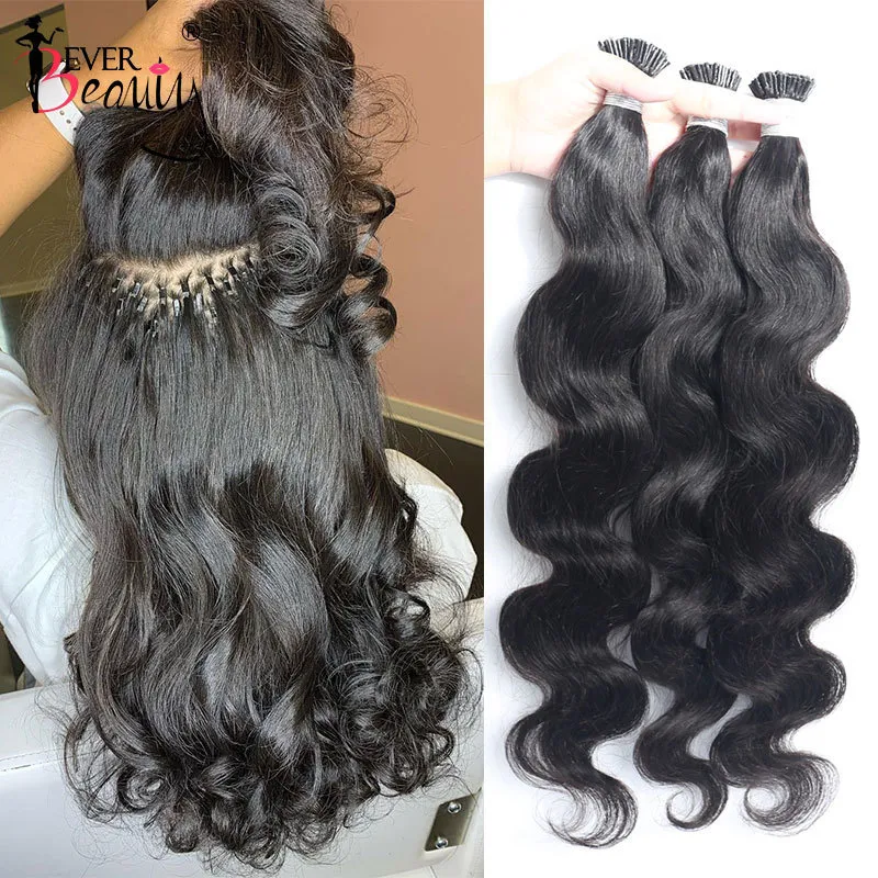 Body Wave Microlinks I Tip Extensiones de cabello Cabello a granel virgen ondulado natural indio para mujeres 100% cabello humano para salón Ever Beauty 220422