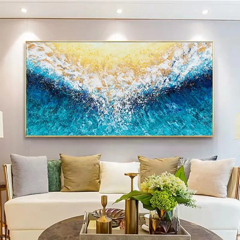 Картины Большой морской холст маслом картинка ручной работы с синим пейзажем абстрактно белая волна домашний декор текстурированные морские пейзажи настенные отчеты