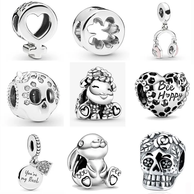 DIY 925 Silver Pandora Style Charms Set For Bracelets Rabbit Sheep Skull Clover Pendant With Fine Beads For Happly Pandora Style Charms Jewelry From Cutepandora 5.82 DHgate.Com