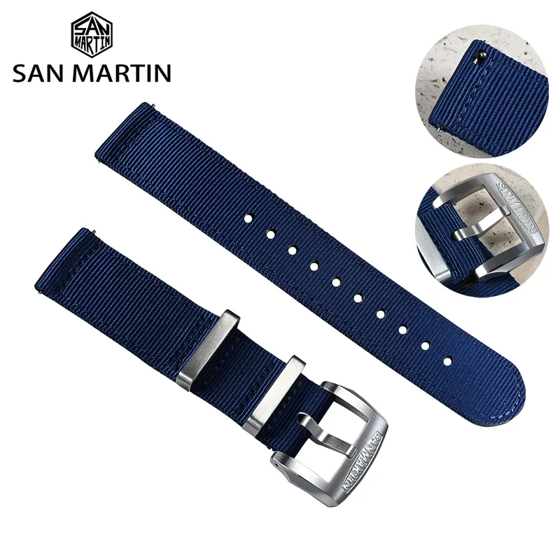 San Martin Quick Release Nylon Strap Premium Quality Sport Simply Style Watch Band dla mężczyzn Kobiety 20 mm 22 mm zegarki Części 220622